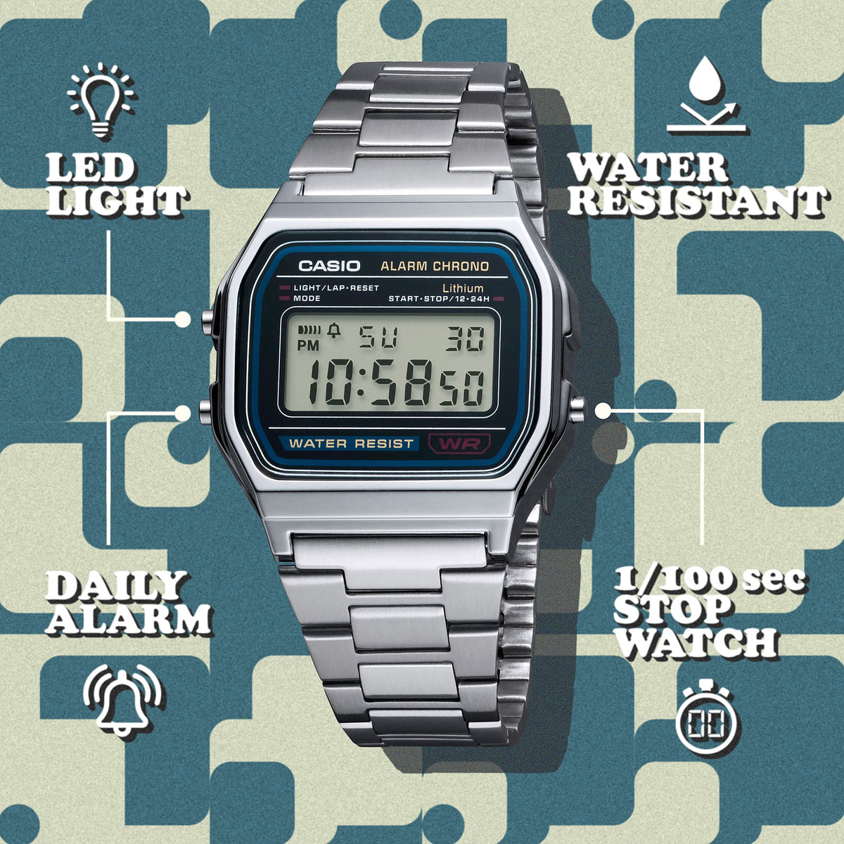 CASIO A158WA-1DF Vintage Unisex Watch